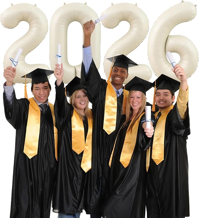Cream 2026 Balloons, 40 Inch Cream White 2026 Number Balloon Foil New Year Balloon Numbers for New Years Eve Party Graduation Party Decoration