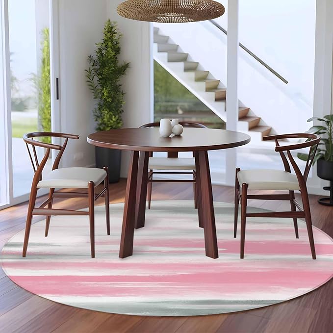 Washable Round Area Rug Pink Grey Mottled Texture Seamless Circle Rugs Floor Carpet for Living Room Bedroom, Gradient Abstract Art Soft Non Slip Round Rug 5ft