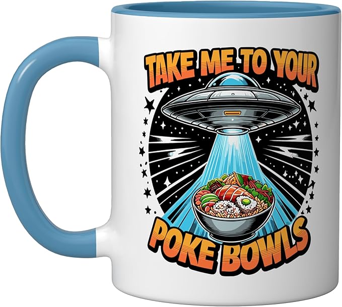 Take Me to Your Poke Bowls Hawaiian Food Funny Poke Bowl Ceramic Mug, Blue/White