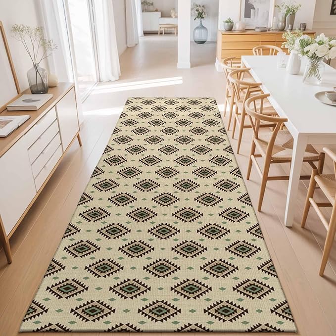 Runner Rug for Bedroom Hallway, Boho Tribal Diamond Pattern Kitchen Runner Rugs Area Rug 2x6ft, Ethnic Style Art Washable Soft Floor Carpet for Entryway Stair
