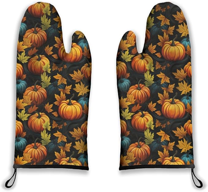 Oven Mitts Pumpkin Heat Resistant Wear-resistant Easy Clean Grill Gloves with Thick Cotton Liner for Grilling Cooking Baking 2PCS