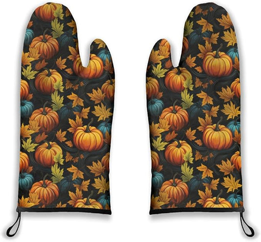 Oven Mitts Pumpkin Heat Resistant Wear-resistant Easy Clean Grill Gloves with Thick Cotton Liner for Grilling Cooking Baking 2PCS