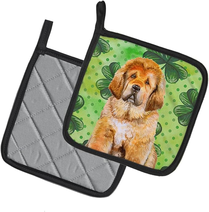 Caroline's Treasures BB9895PTHD Tibetan Mastiff St Patrick's Pair of Pot Holders, Green Kitchen Heat Resistant Pot Holders Sets Oven Hot Pads for Cooking Baking BBQ, 7 1/2 x 7 1/2