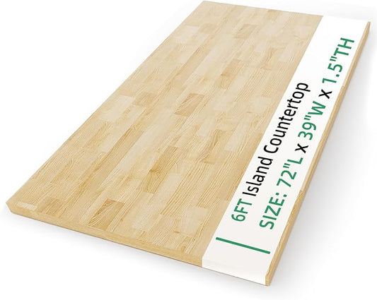 Kitchen Butcher Block Island Countertop - Solid Wood Butcher Block Countertop, Unfinished Birch Board Countertop, Suitable for Washer Dryer, Coffee Desktop, Workbench, Bar, 72L" x 39"Wx1.5"Thick