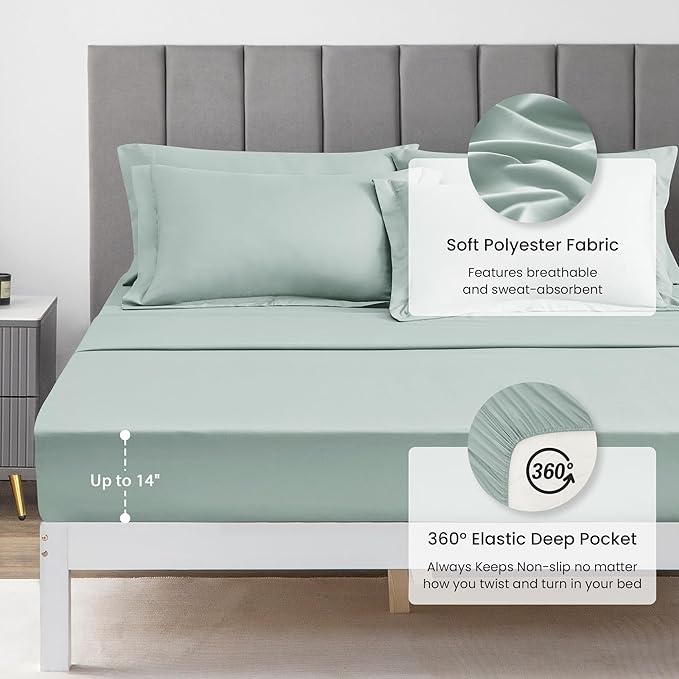 Love's cabin King Size Comforter Set Aqua, 7 Pieces King Bed in a Bag, All Season Bedding Sets with 1 Comforter, 1 Flat Sheet, 1 Fitted Sheet, 2 Pillowcase and 2 Pillow Sham | Soft, Breathable, Lightweight, Comfortable