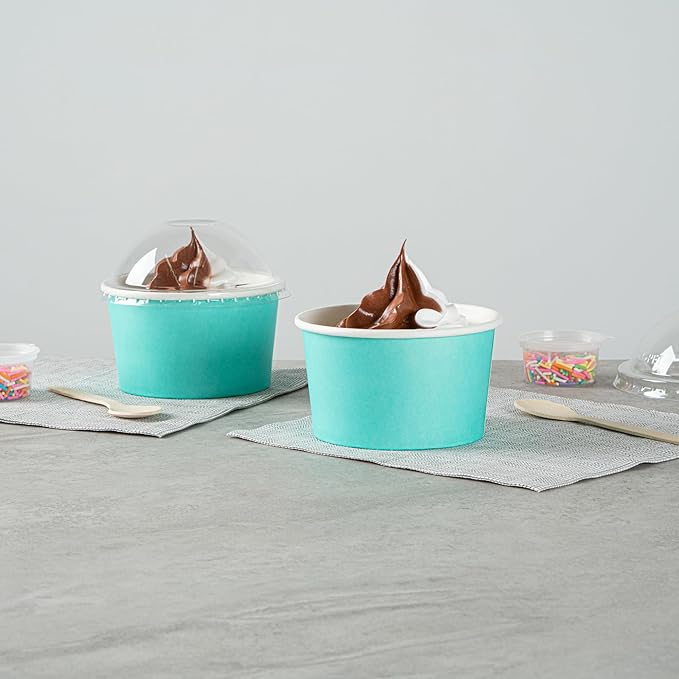 Coppetta 12 Ounce Dessert Cups, 200 Disposable Ice Cream Cups - Lids Sold Separately, Sturdy, Turquoise Paper FroYo Bowls, Durable, For Hot And Cold Foods, Perfect For Gelato - Restaurantware