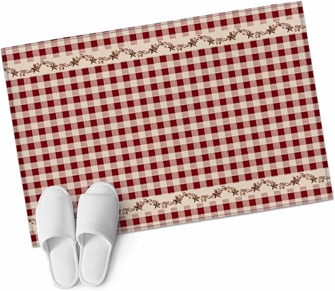 Area Rug 2x3ft, Vintage Red Buffalo Plaid Berry Washable Rugs for Living Room Bedroom, Farmhouse Western Star Soft Non-Slip Area Rugs Rectangle Floor Carpet for Dining Room