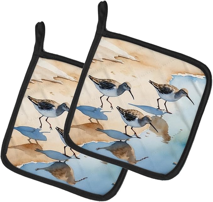 Caroline's Treasures Sandpipers Pair of Pot Holders Kitchen Heat Resistant Pot Holders Sets Oven Hot Pads for Cooking Baking BBQ, 7 1/2 x 7 1/2