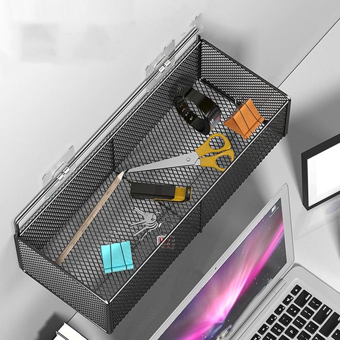 Hanging Wall Basket, Sturdy Iron Wire Mesh Wall Mounted Storage Rack with No Drill Installation for Kitchen Bathroom Home Organization (M)