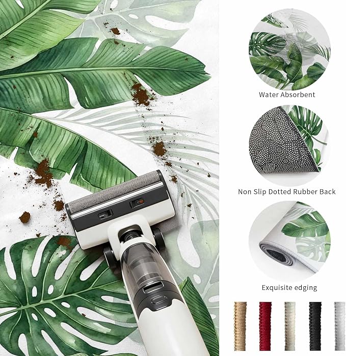 Area Rug 4x6ft, Watercolor Green Tropical Leaves Washable Rugs for Living Room Bedroom, Botanical Palm Leaf Plants Soft Non-Slip Area Rugs Rectangle Floor Carpet for Dining Room