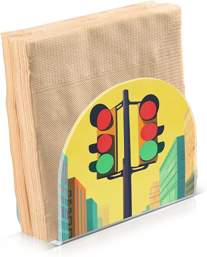 Traffic Light Fixture Yellow Napkin Holder for Table Acrylic Standing Napkin Dispenser for Kitchen Dining Tabletop Cocktail Tissue Paper Holder for Party Home Countertop