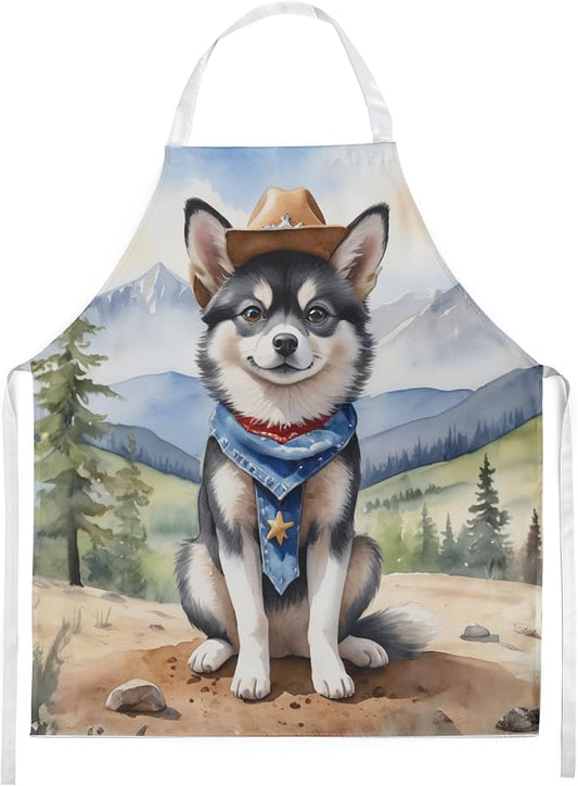 Caroline's Treasures Alaskan Klee Kai Cowboy Welcome Apron Cooking Kitchen Server Baking Crafts Gardening for Adult Women Men, Unisex, Large, Multicolor