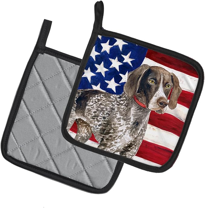 Caroline's Treasures BB9641PTHD German Shorthaired Pointer Patriotic Pair of Pot Holders Kitchen Heat Resistant Pot Holders Sets Oven Hot Pads for Cooking Baking BBQ, 7 1/2 x 7 1/2