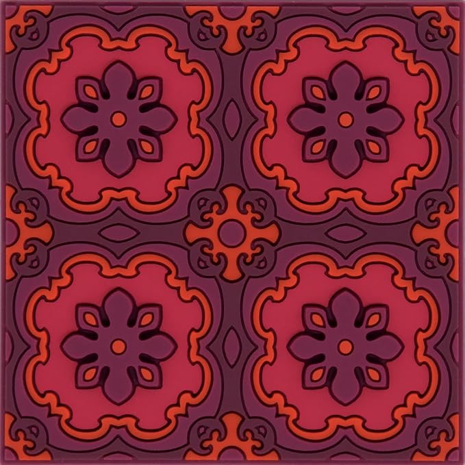 Images d'Orient Coaster Sejjadeh Ruby 9x9cm PVC 50g Washable Shatterproof Heat Resistant Compatible with Most Cookware