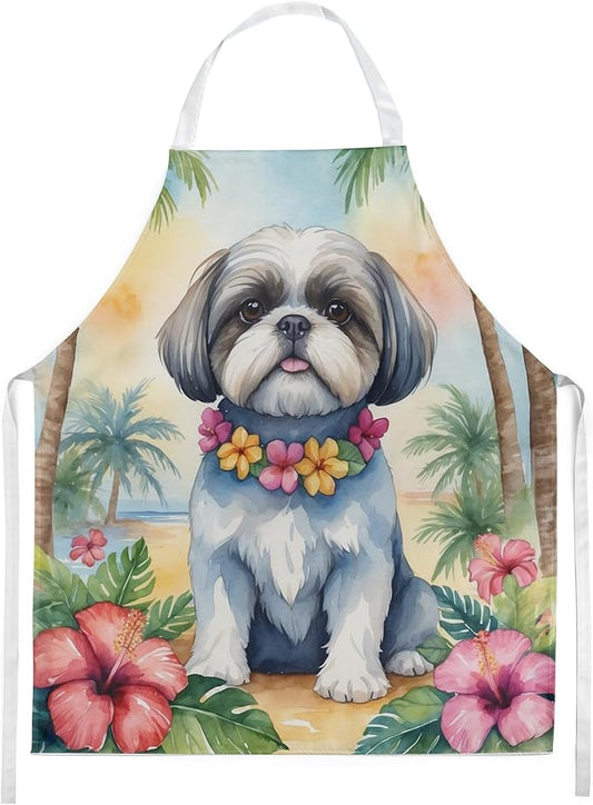 Caroline's Treasures Shih Tzu Luau Apron Cooking Kitchen Server Baking Crafts Gardening for Adult Women Men, Unisex, Large, Multicolor