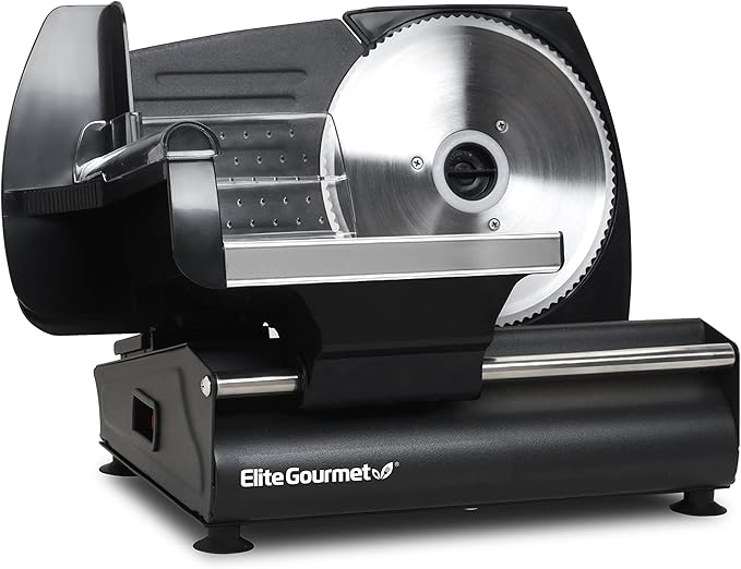 Elite Gourmet EMT-625B Ultimate Precision Electric Deli Food Meat Slicer Removable Stainless Steel Blade, Adjustable Thickness, Ideal for Cold Cuts, Hard Cheese, Vegetables & Bread, 7.5”, Black