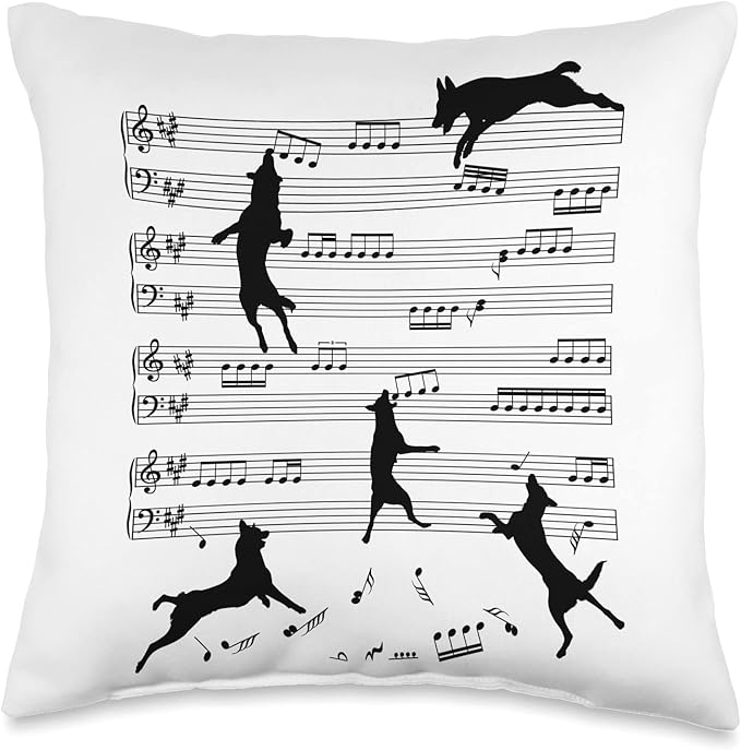 Cute German Shepherd Dog Sheet Music Clefs Musician Throw Pillow