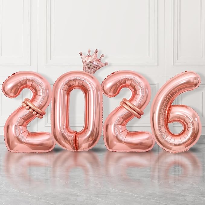 2026 Balloons Rose Gold,40 Inch 2026 Number Balloons with Foil Crown Balloons for Happy New Year Decorations New Years Eve 2026 Graduation Decorations Class of 2026 Party Supplies