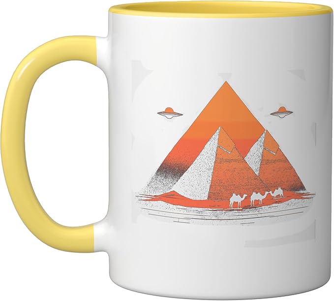 Alien Saucer Cryptid Extraterrestrial Beings Ceramic Mug, Yellow/White