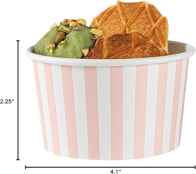 Restaurantware-Coppetta 12-Ounce Dessert Cups, 50 Disposable Ice Cream Cups - Lids Sold Separately, Sturdy, Pink And White Paper FroYo Bowls, For Hot And Cold Foods, Perfect For Gelato Or Mousse