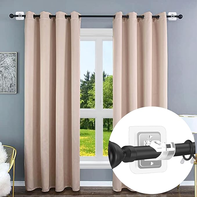 Codoule 14PCS No Drill Curtain Rod Brackets No Drilling Self Adhesive Curtain Rod Holder Hooks Nail Free Adjustable Curtain Rod Hooks Curtain Hangers for Bathroom Kitchen Home Bathroom and Hotel