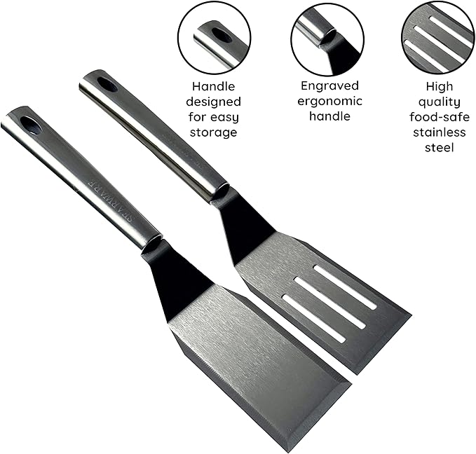 Griddle Accessories Set - Durable Stainless Steel Tools for Flat Tops - Includes Heat-Resistant Grill Glove & Cast Iron Grill Press