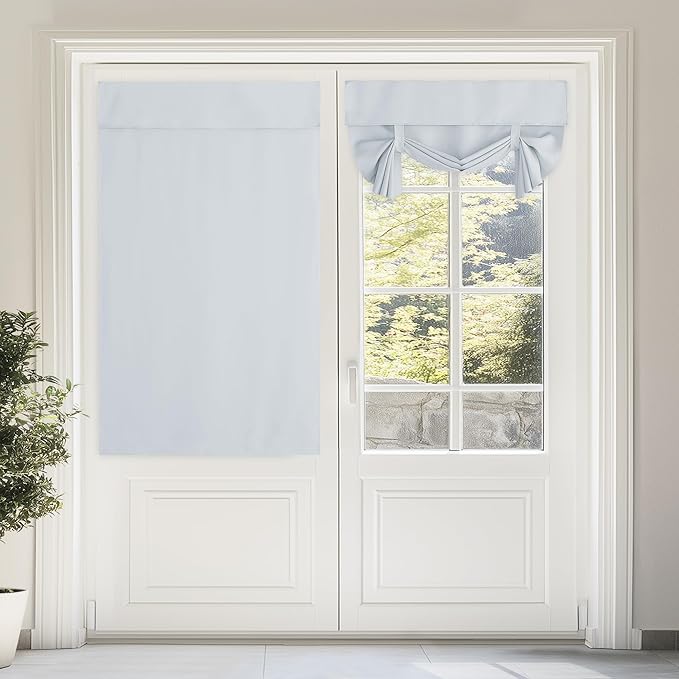 NICETOWN Tie Up Curtains for Kitchen Window, French Door Curtains 63 inches Long Privacy Short Blackout Window Covering for Patio Sliding Glass Door, W46 x L63 inch, 1 Panel, Greyish White