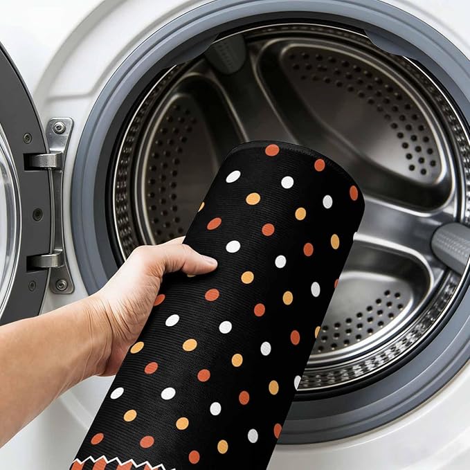 Area Rug 4x6ft, Halloween Polka Dots Orange Stripes Washable Rugs for Living Room Bedroom, Seamless Dot on Black Soft Non-Slip Area Rugs Rectangle Floor Carpet for Dining Room