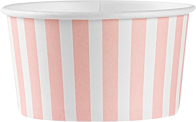 Coppetta 8-Ounce Dessert Cups, 50 Disposable Ice Cream Cups - Lids Sold Separately, Sturdy, Pink And White Paper FroYo Bowls, For Hot And Cold Foods, Perfect For Gelato Or Mousse - Restaurantware