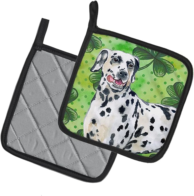 Caroline's Treasures BB9827PTHD Dalmatian St Patrick's Pair of Pot Holders, Green Kitchen Heat Resistant Pot Holders Sets Oven Hot Pads for Cooking Baking BBQ, 7 1/2 x 7 1/2