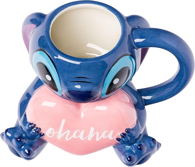 Silver Buffalo Lilo and Stitch Ohana Full Body Ceramic 3D Sculpted Mug Featuring Stitch, 20 Ounces