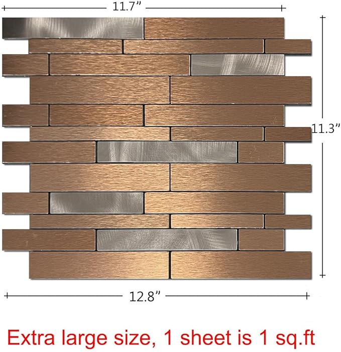 WEIMEISC 10 Sheets Peel and Stick Backsplash Tile for Kitchen, Self-Adhesive Mosaic Tile, Stick on Bathroom Vanities，Fireplace Décor, Laundry Table (Brushed Bronze+Frosted Silver)