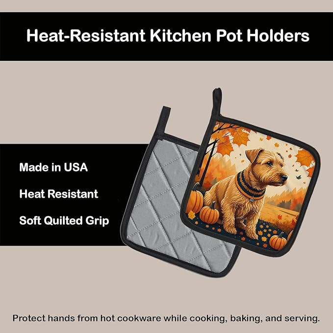 Caroline's Treasures DAC1057PTHD Lakeland Terrier Fall Pair of Pot Holders Kitchen Heat Resistant Pot Holders Sets Oven Hot Pads for Cooking Baking BBQ, 7 1/2 x 7 1/2