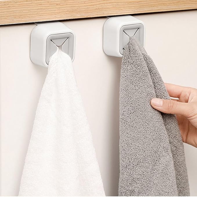 Fafeicy Bathroom Towel Hook, Plastic Material, Wall Mounted Rack Push Hook for Kitchen Bathroom Organization