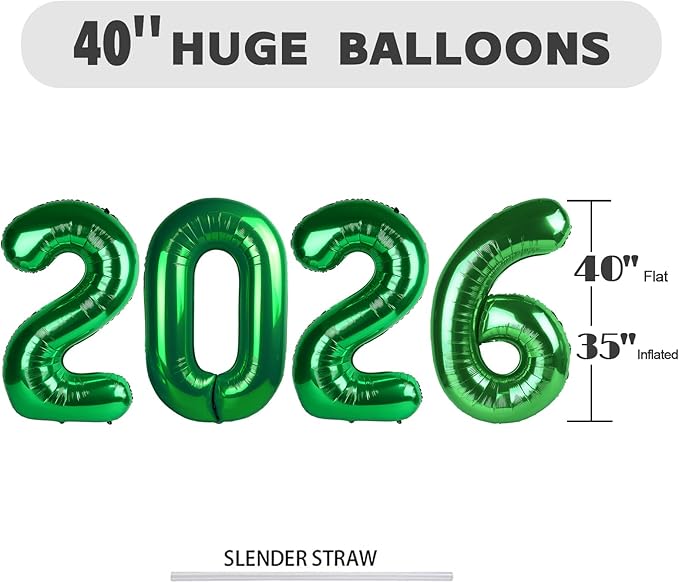 2026 Balloon Numbers 40 Inch, 2026 Balloons for Happy New Years Eve Party Decoration, Dark Green Number Balloons for 26 20 Birthday Party Wedding Anniversaries