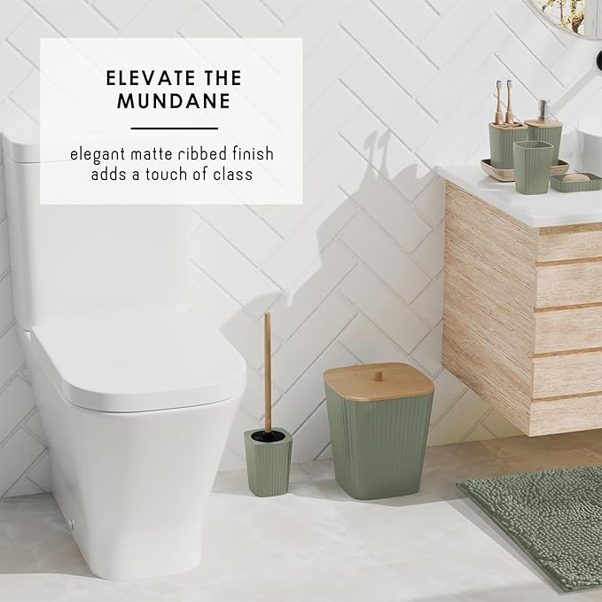 Clara Clark Bathroom Accessories Set - 27PC Bathroom Set with Adhesive Corner Shower Caddy Hanging, Bathroom Sets with Shower Curtain and Rugs, Sage Green Shower Curtain Set with Bathroom Trash Can