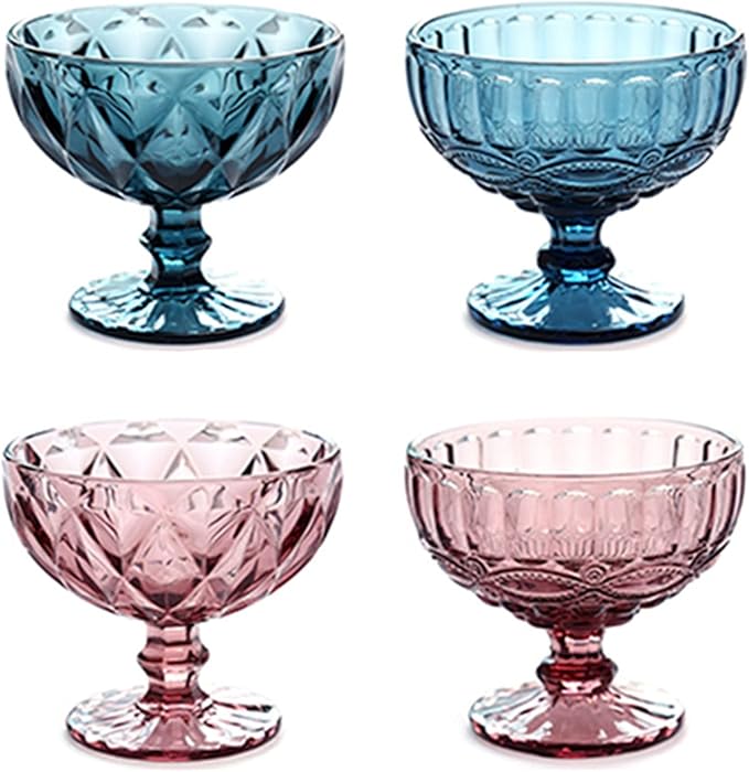 Bowls for Kitchen Glass Bowl Salad Bowl Glass for Dessert Mill Shake Goblet Glass Embossed Ice Cream Cup European Creative Salad Plates 300ml for Snack, Dessert (Color : 1) (J)
