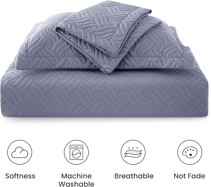 Love's cabin California King Size Quilt Bedding Set Blue Bedspread - Cal King Summer Lightweight Bedspread Comforter - Wave Pattern Coverlet for All Season - 3 Pieces (1 Quilt, 2 Pillow Shams)