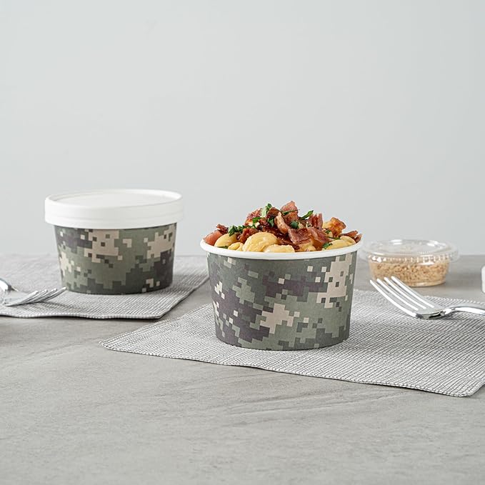 Restaurantware Coppetta 5 Ounce Dessert Cups, 200 Disposable Ice Cream Cups - Lids Sold Separately, Sturdy, Camouflage Paper FroYo Bowls, For Hot And Cold Foods, Perfect For Gelato Or Mousse