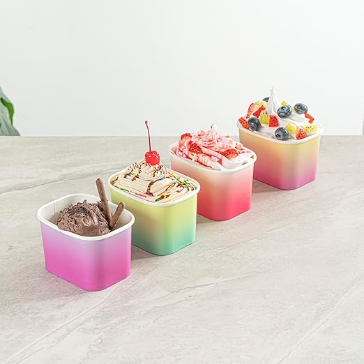Restaurantware Paper Cups 200 Count 12 Ounce Square Disposable Ice Cream Containers, Leak-Resistant Paper Dessert To Go Cups, Hot And Cold Food, Durable Teal And Green Ombre Design