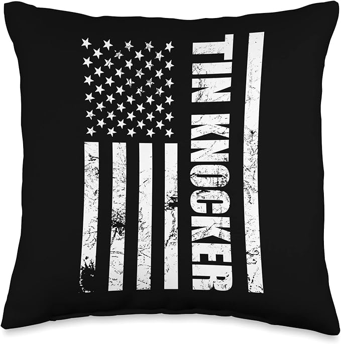 Tin Knocker Sheet Metal Worker, American Vertical Flag USA Throw Pillow