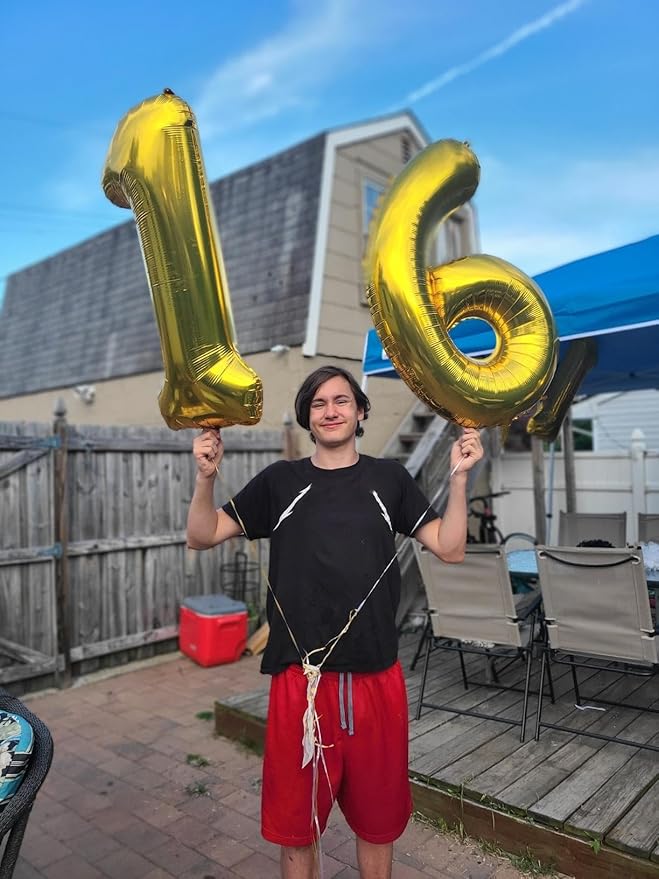 Gold Number 16 Balloon, Number Balloons for Boys Girls, 40 Inch 61 Balloons for Birthday, Anniversaries, Big Events, School Class Party