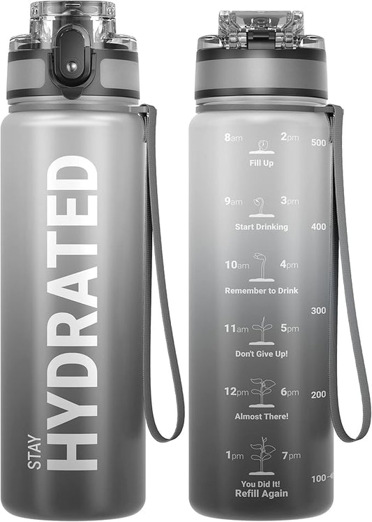 Sahara Sailor Water Bottle 17oz, Durable and Leakproof Water Bottles Motivational with Time Marker, Tritan, BPA Free, Wide Mouth with Easy Clean Brush for Gym, Travel, Home, School, Office (1 Bottle)