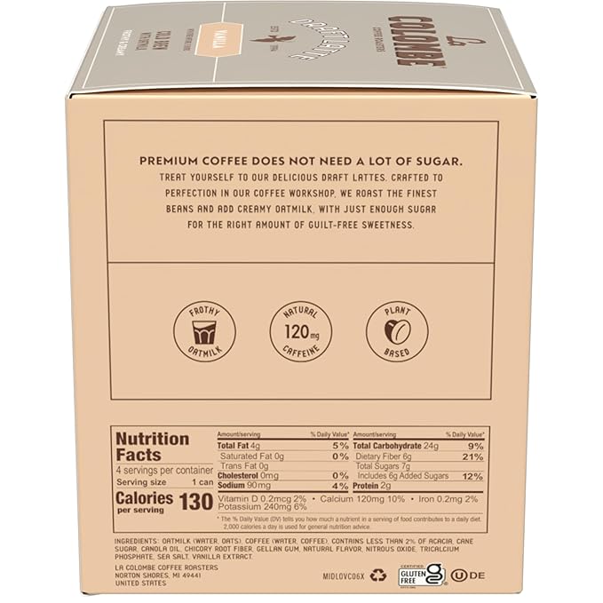 La Colombe Vanilla Draft Latte with Oatmilk - 9 Fl. Oz. 4 Pack - 100% Arabica Brazilian Cold Brew Coffee with Nitrous-Infused Oatmilk, Dairy-Free Vegan Latte, 120mg Natural Caffeine