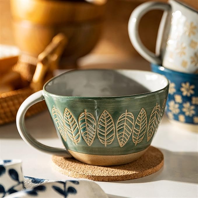 Latte Mug 10.5 Oz Japanese Vintage Ceramic Coffee Mug with Handgrip Heat Resistant Coffee Cup for Breakfast Milk Oatmeal Coffee Office Home for Any Kitchen (Color : 1) (D)