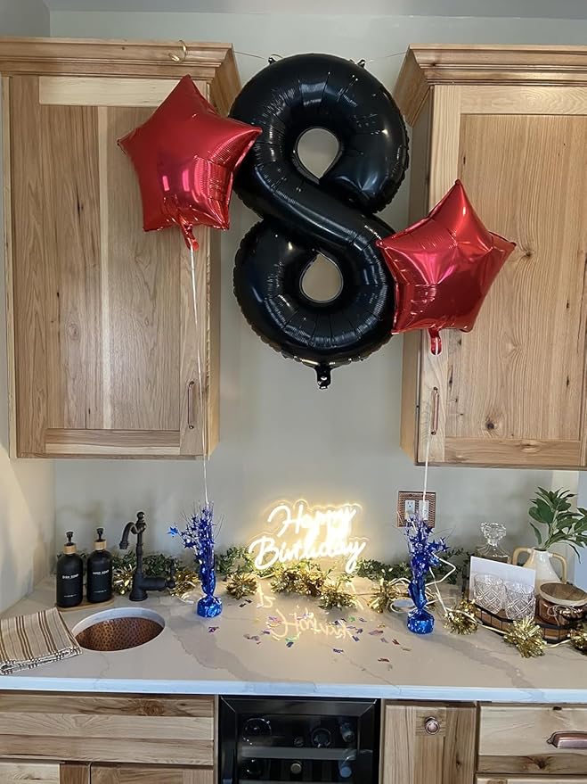 Numbers 8 Balloon 40 Inch, Black Birthday Decorations For Women Men, Number Balloons for 8, 18, 28 Wedding, Anniversaries, Celebration, Graduation