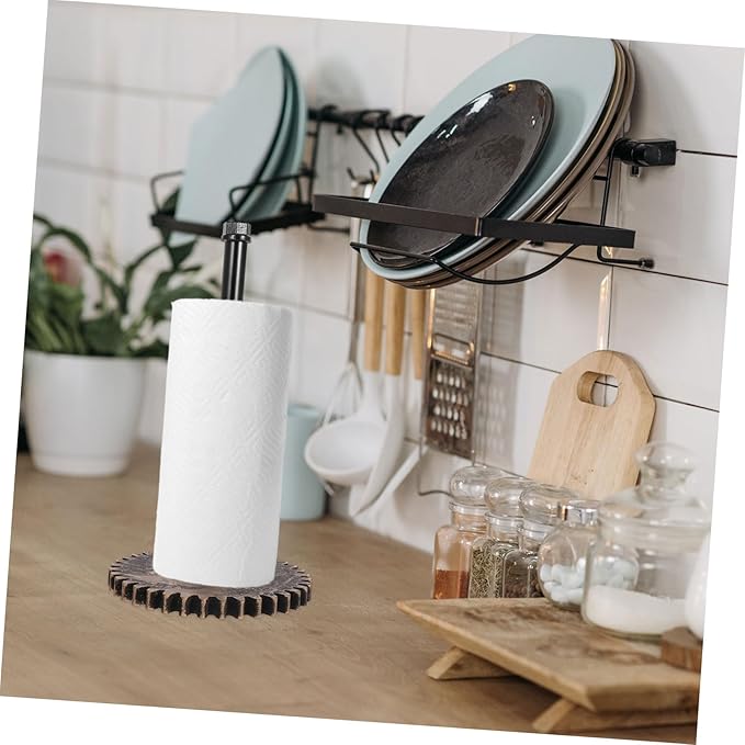 Tofficu Rustic Industrial Black Iron Paper Towel Holder Vintage Pipe Design for Kitchen Bathroom and Restaurant Easy Installation Compact Space-Saving Storage