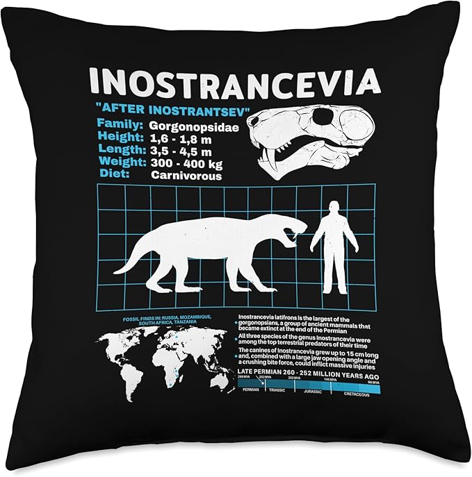 Inostrancevia Fact Sheet Skull Fossil Throw Pillow