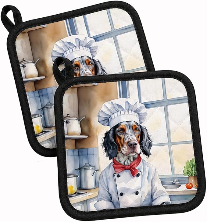 Caroline's Treasures English Setter The Chef Pair of Pot Holders Kitchen Heat Resistant Pot Holders Sets Oven Hot Pads for Cooking Baking BBQ, 7 1/2 x 7 1/2