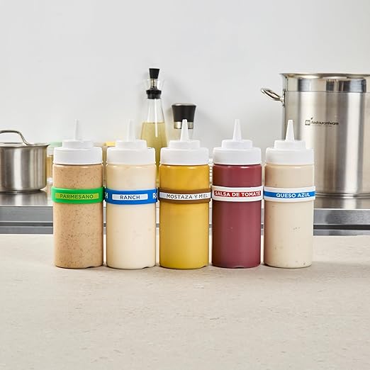 Restaurantware Silicone Squeeze Bottle Band 10 Count 2.75 Inch Dishwasher Safe Condiment Identification Band, Honey Mustard Brown Non-Slip Label Band for Condiment Labeling at Restaurants, Food Trucks